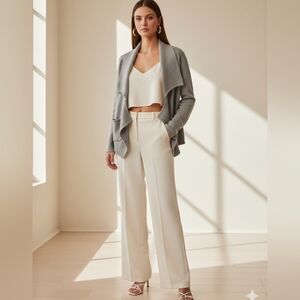 🐚 Pretty Wool Cashmere Blend Open Waterfall Gray Sweater M Banana Republic